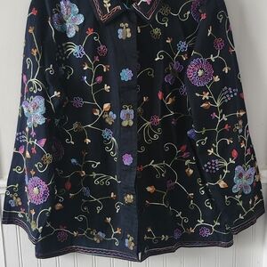 Quacker Factory Black Embroidered Floral Blazer with Multicolor Accents